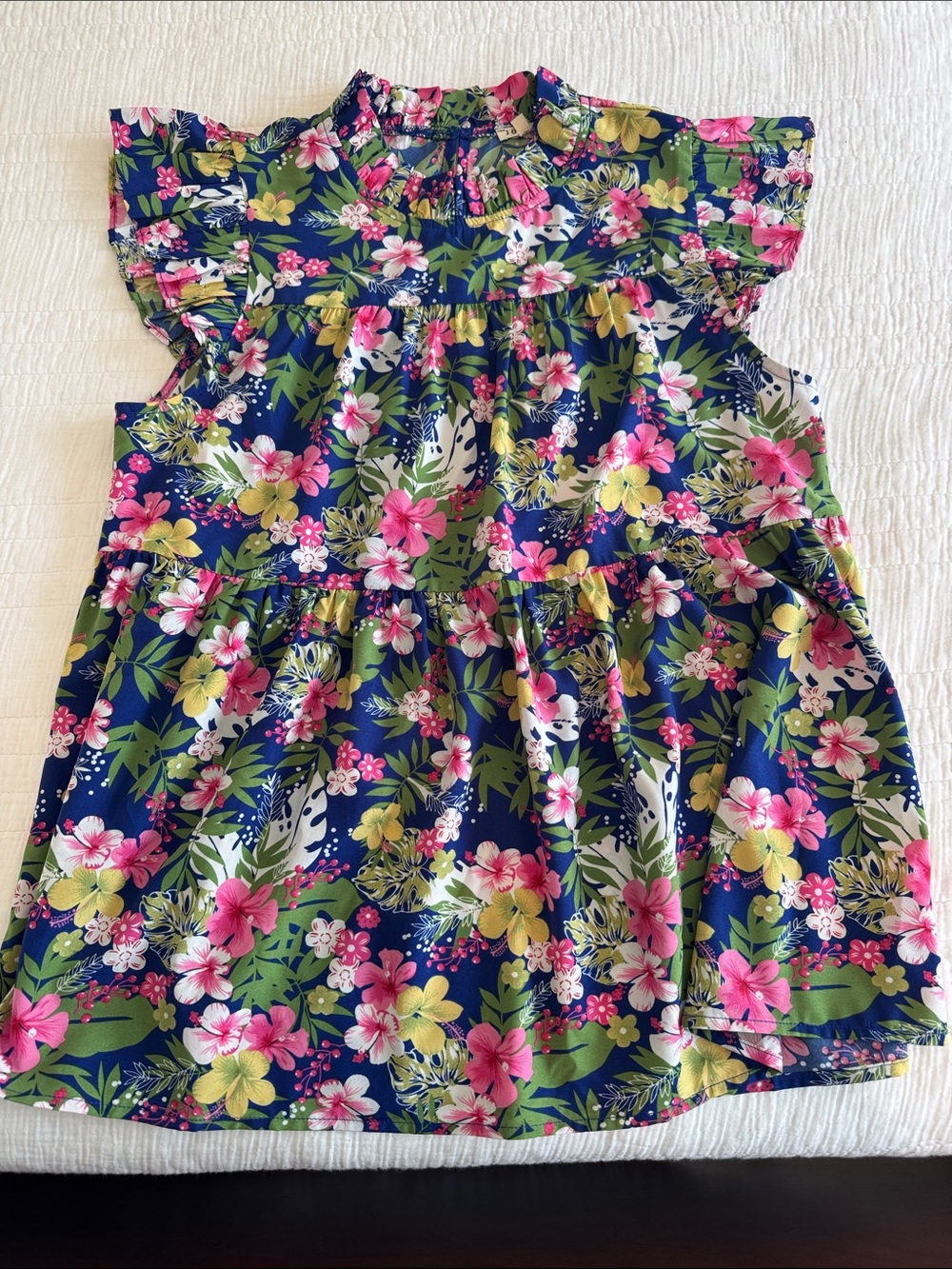Women’s Navy Floral Ruffle Sleeve Dress Top